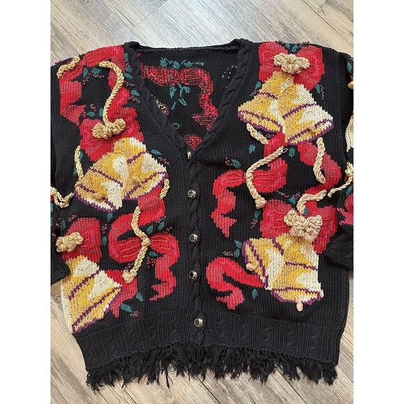Vtg Traditional Trading Co Hand Knitted Sweater Bells Bows Size Medium Christmas - Picture 2 of 6